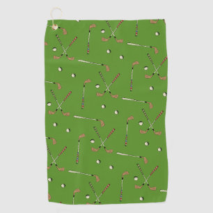 Classic Retro Golf Golfer Club Ball Pattern Green Towel