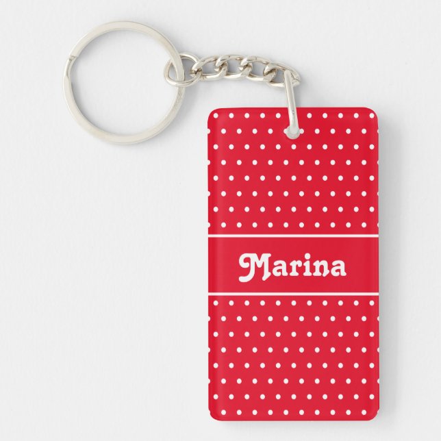 Classic Retro Name Polka Dot Red and White Key Ring (Front)