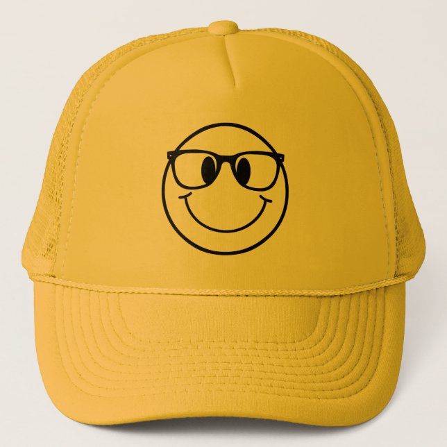 Classic Retro Nerd Geek Face Smiling Smile Trucker Hat (Front)