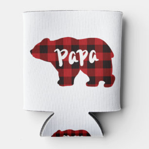 Classic retro papa bear red black plaid can cooler