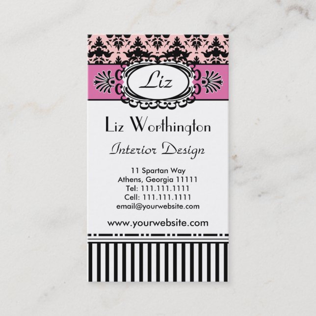 Classic Retro Pink and Black Paris Chic Business Card (Front)