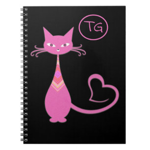 Classic Retro Pink Kitty Cat Heart Tail Monogram Notebook