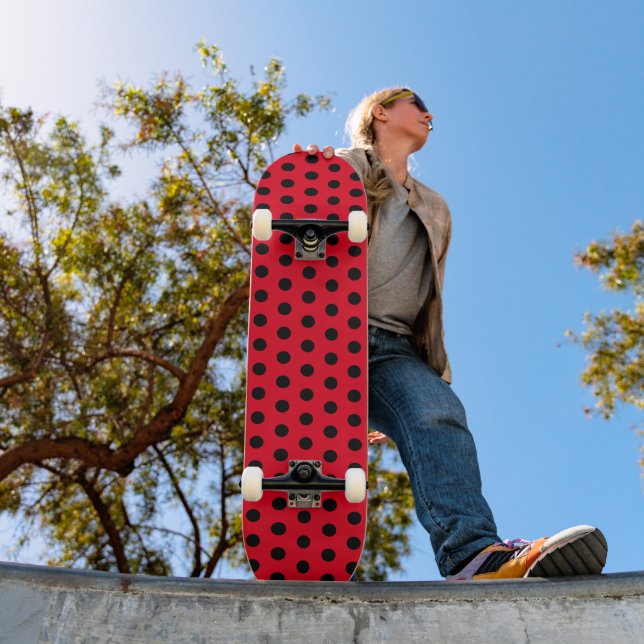 Classic Retro Polka Dots Red and Black Skateboard (Outdoor 1)