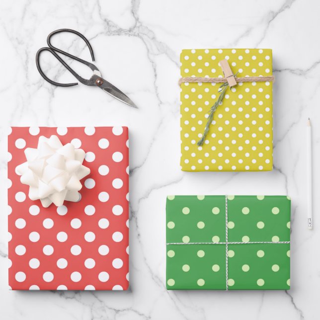 Classic Retro Polka Dots Red Green Yellow Theme Wrapping Paper Sheet (Front)