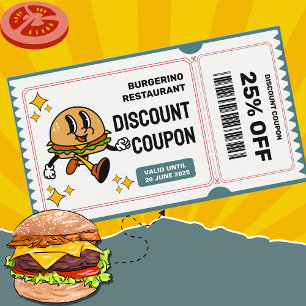 Classic Retro Quirky Cartoon Burger Character  Discount Card