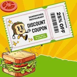 Classic Retro Quirky Cartoon Sandwich Character  Discount Card