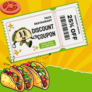 Classic Retro Quirky Cartoon Taco Discount Card