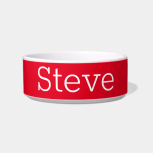 Classic Retro Solid Colour Red Custom Name Pet Bowl
