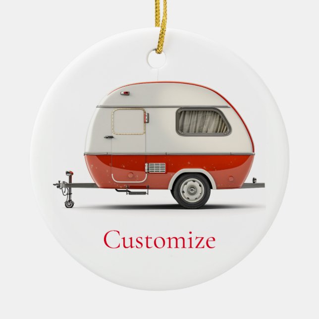 Classic Retro Teardrop Camper Thunder_Cove Ceramic Tree Decoration (Front)