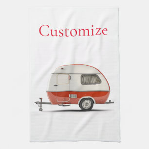 Classic Retro Teardrop Camper Thunder_Cove Tea Towel