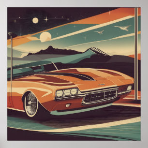 Classic retro vintage car poster