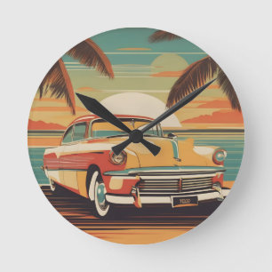 Classic retro vintage car poster round clock