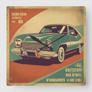 Classic retro vintage car poster square wall clock