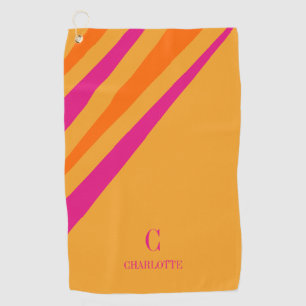Classic Retro vintage Stripes Pink Orange Mustard Golf Towel