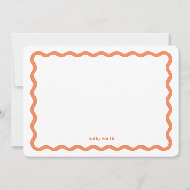 Classic Retro Wavy Apricot Personalised Stationery Card (Front)