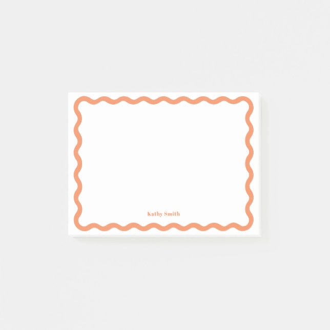 Classic Retro Wavy Apricot Personalised Stationery Post-it Notes (Front)