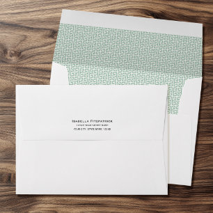 Classic Return Address Greek Key Pattern Green Envelope