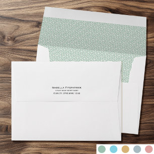 Classic Return Address Greek Key Pattern Green Envelope
