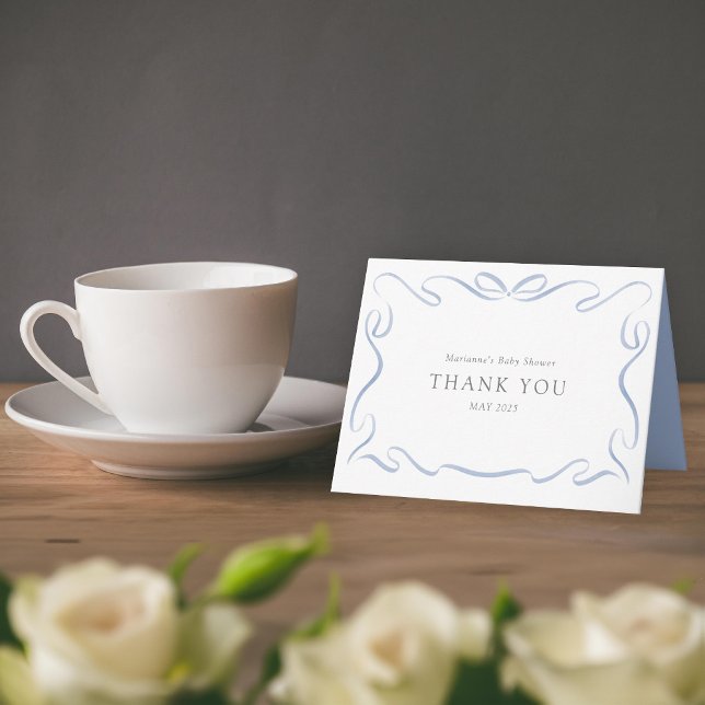 Classic Ribbon Blue Baby Shower Thank You Card (Creator Uploaded)