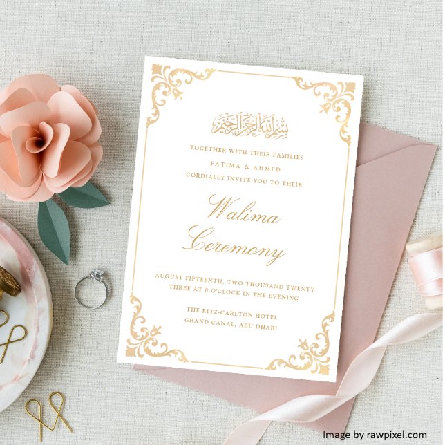 Classic Rococo Frame Gold Script Walima Ceremony Invitation (Creator Uploaded)