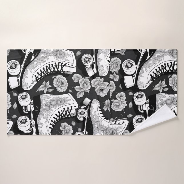 Classic Roller Skates  Art ,black and  white  Bath Towel Set (Bath Towel)