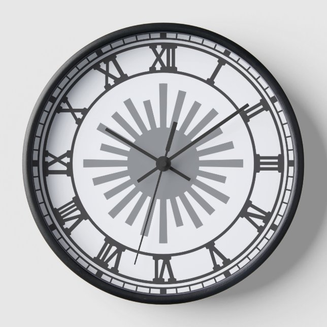 Classic Roman Numeral Wall Clock - Black & White (Front)