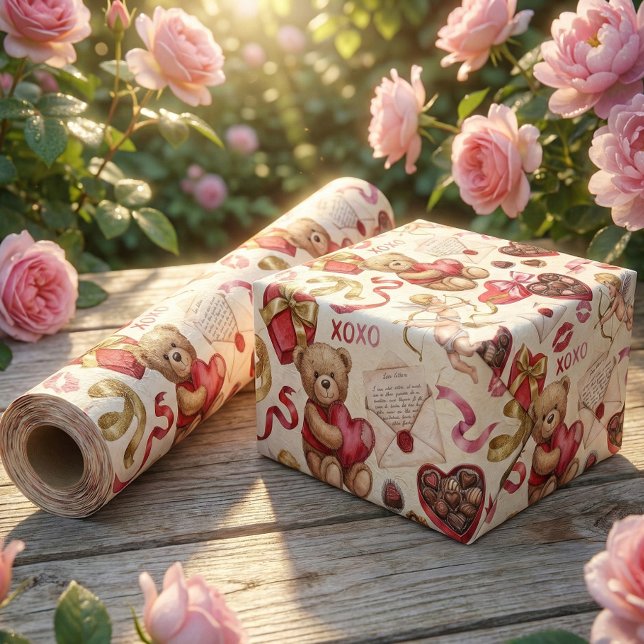 Classic Romance: Vintage Teddy Bear Wrapping Paper Sheet (Creator Uploaded)