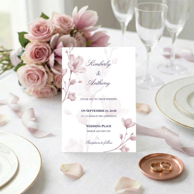 Classic Romantic Dusty Rose Floral Wedding Invitation (Say "I do" to beautiful details! 💍 Pink floral wedding invitations. 💖)