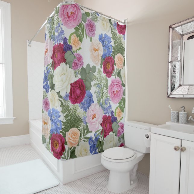 Classic Romantic Floral Tapestry Shower Curtain (In Situ)