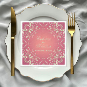 Classic Romantic Gold Pink Ornate Border Wedding Napkin