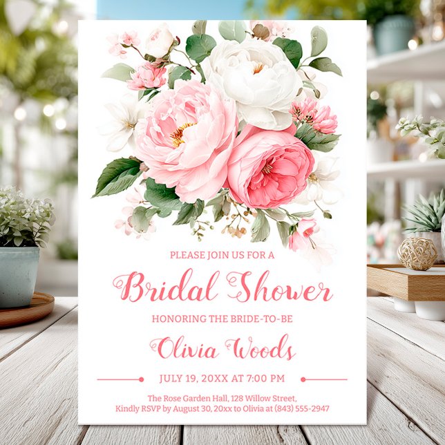 Classic romantic peony bouquet bridal shower card (Creator Uploaded)