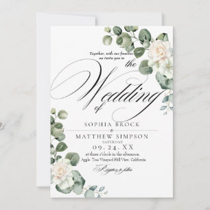 Classic Romantic Rose Greenery Monogram Wedding Invitation