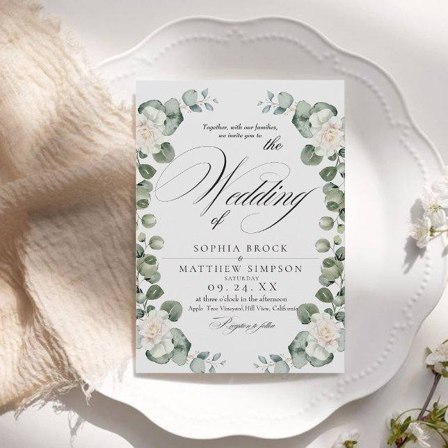Classic Romantic White Rose Greenery  Wedding Invitation (Creator Uploaded)