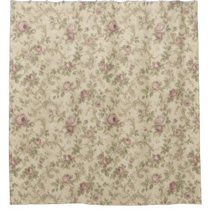 Classic Rose Floral Pattern Pink and Cream Shower Curtain