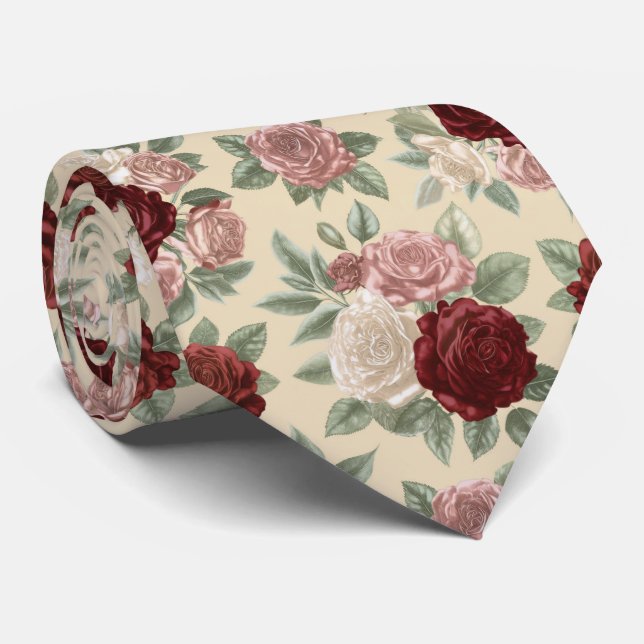 Classic Rose Garden Floral Pattern Tie (Rolled)