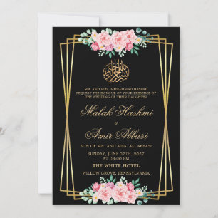 Classic Rose Gold Black Islamic Muslim wedding Invitation