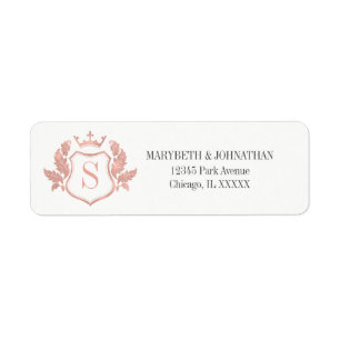 Classic Rose Gold Crest Wedding Address Label