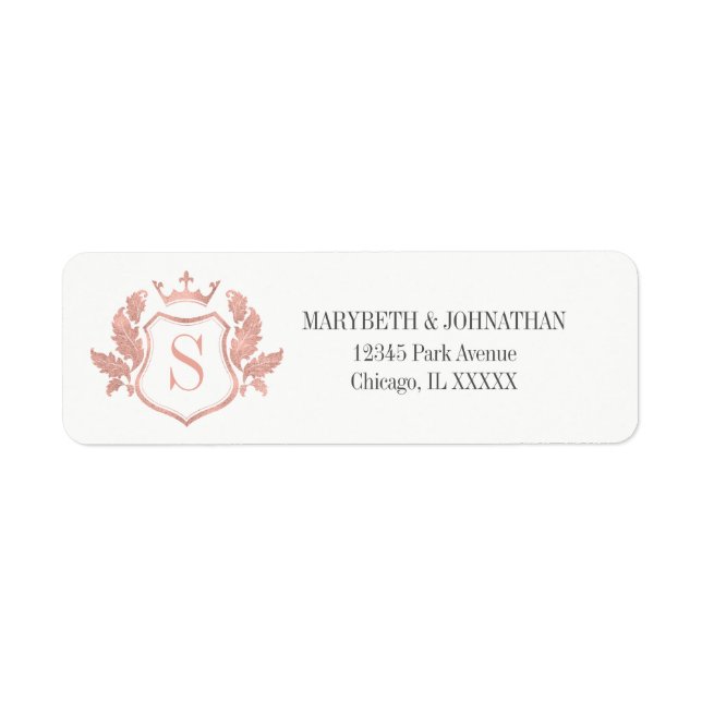 Classic Rose Gold Crest Wedding Address Label (Front)