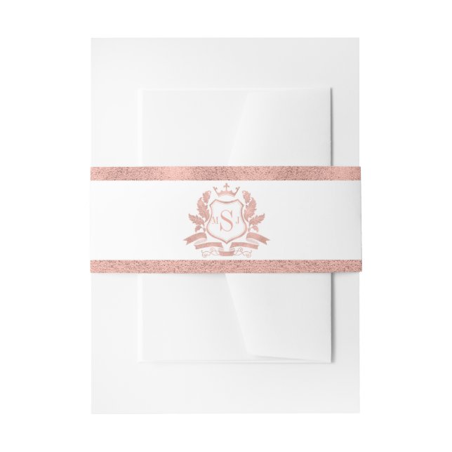 Classic Rose Gold Crest Wedding Invitation Belly Band (Front Example)
