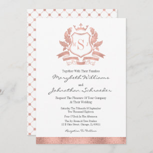 Classic Rose Gold Crest Wedding Invitation Card