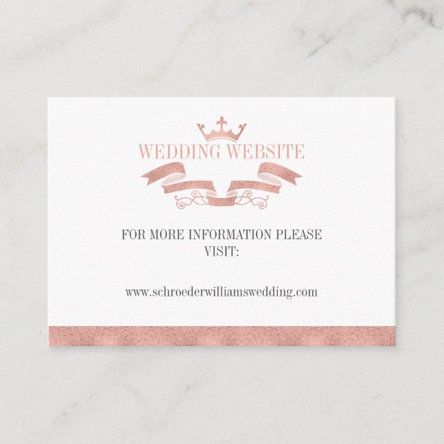 Classic Rose Gold Crest Wedding Website Card (Front)
