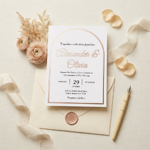 Classic Rose Gold Foil Monogram Wedding Invitation