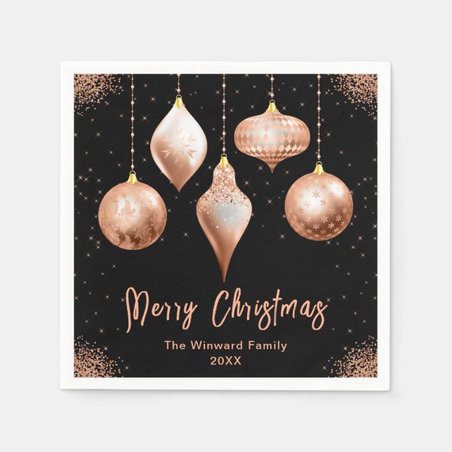 Classic Rose Gold Ornament Christmas Napkin (Front)