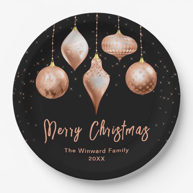 Classic Rose Gold Ornament Christmas Paper Plate (Front)