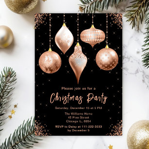 Classic Rose Gold Ornaments Christmas Party Invitation