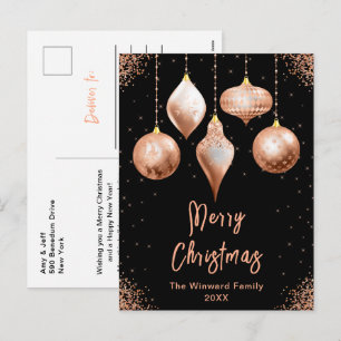 Classic Rose Gold Ornaments Merry Christmas Holiday Postcard