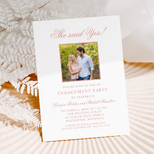 Classic Rose Gold She Said Yes Photo Invitation