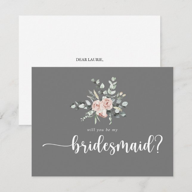 Classic Rose Grey Bridesmaid Proposal Note Card (Front/Back)