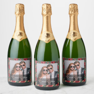 Classic Rose Wildflower Wedding Wine Label