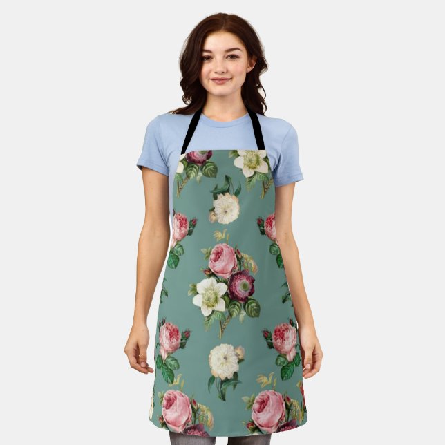 Classic Roses and Jade Apron (Worn)